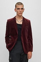 Extra-slim-fit jacket in stretch velvet, Dark Red
