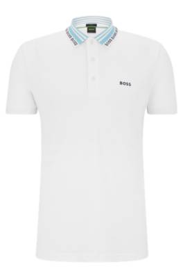 Hugo Boss Cotton-blend Slim-fit Polo Shirt With Logo Collar In White