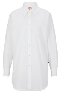 Skjorte i regular fit i bomuldspoplin med stræk, Hvid