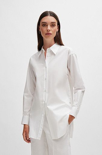 Regular-fit blouse van katoenen popeline met stretch, Wit