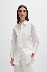 Blusa de ajuste regular em popelina de algodão elástico, Branco