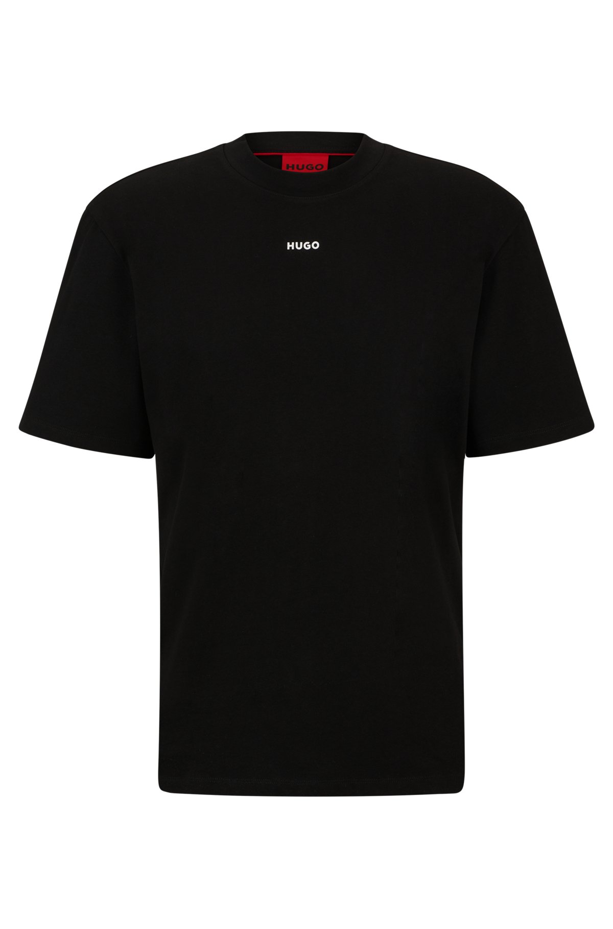 Camiseta relaxed fit en punto de algodón con logo estampado, Negro