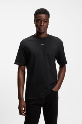 T-shirt i relaxed fit med tryckt logga, tillverkad av bomullsjersey, Svart