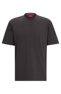 Camiseta relaxed fit en punto de algodón con logo estampado, Gris oscuro