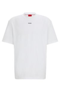Camiseta relaxed fit en punto de algodón con logo estampado, Blanco