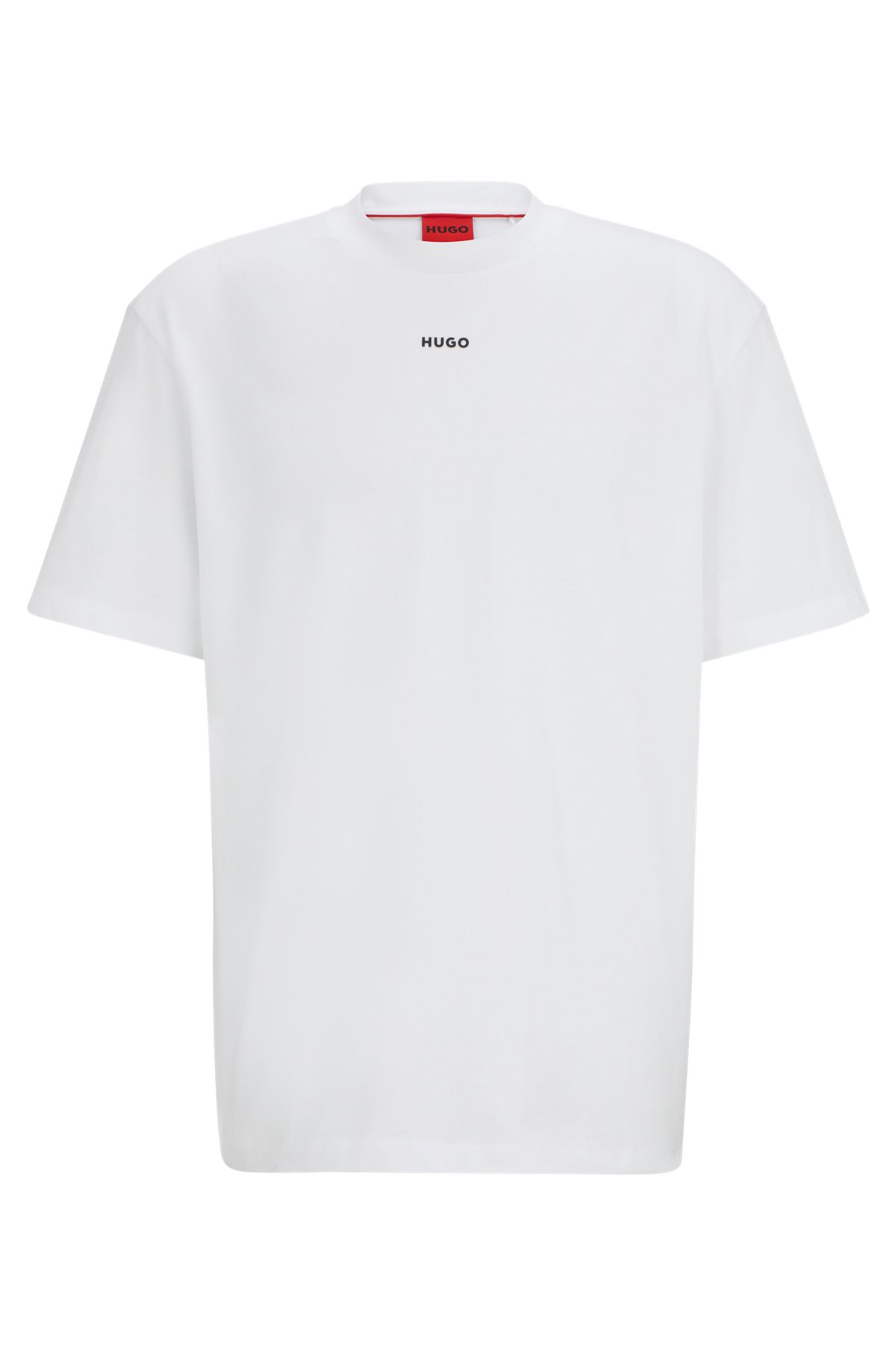 Camiseta relaxed fit en punto de algodón con logo estampado, Blanco