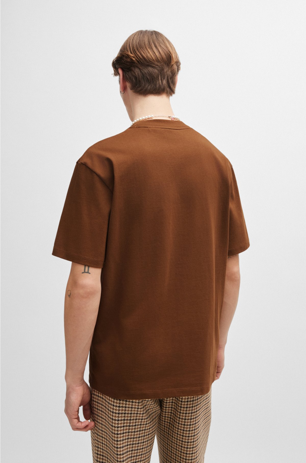 Relaxed-fit T-shirt in cotton with logo print, Brown