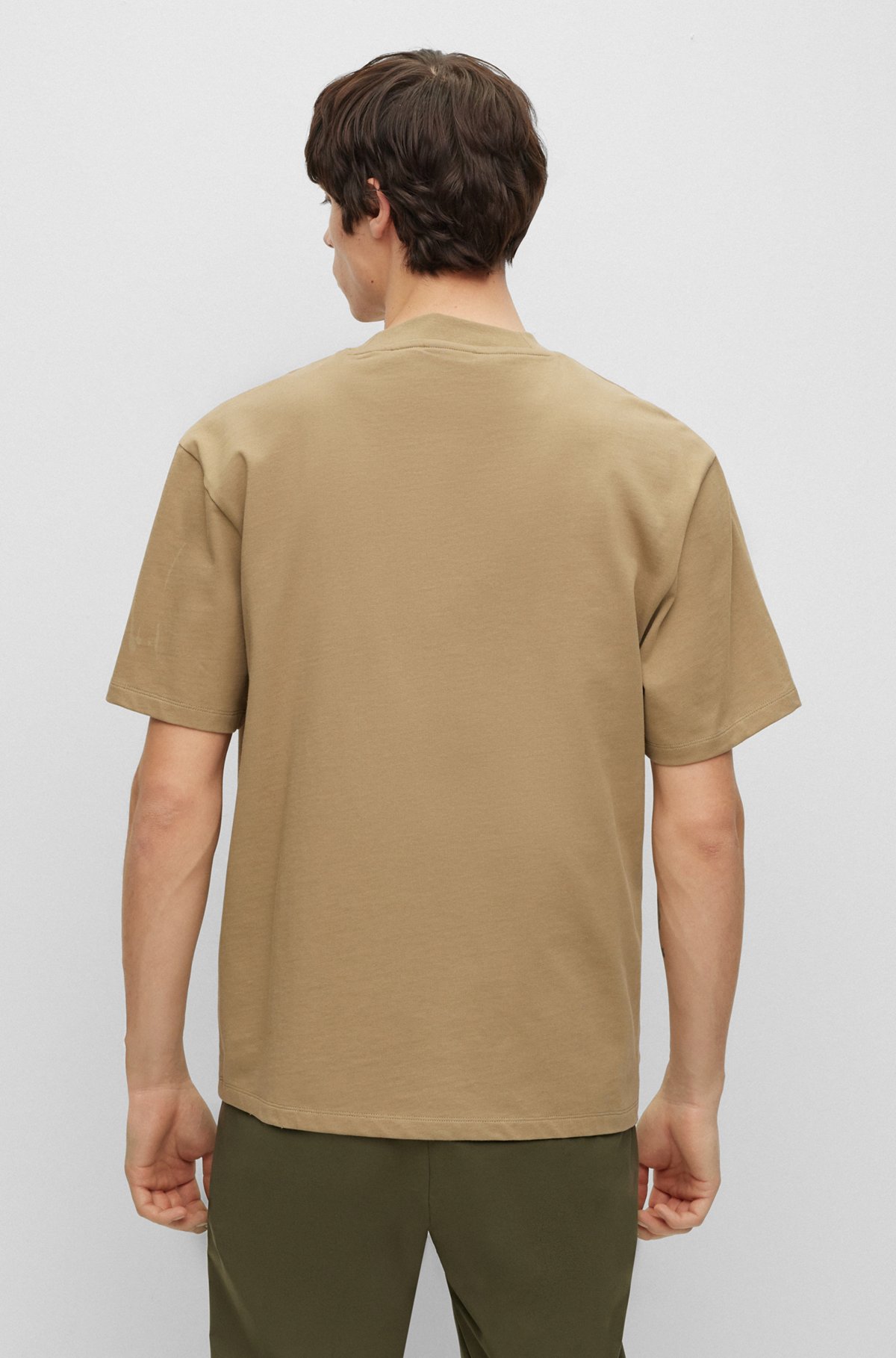 Camiseta relaxed fit en punto de algodón con logo estampado, Marrón