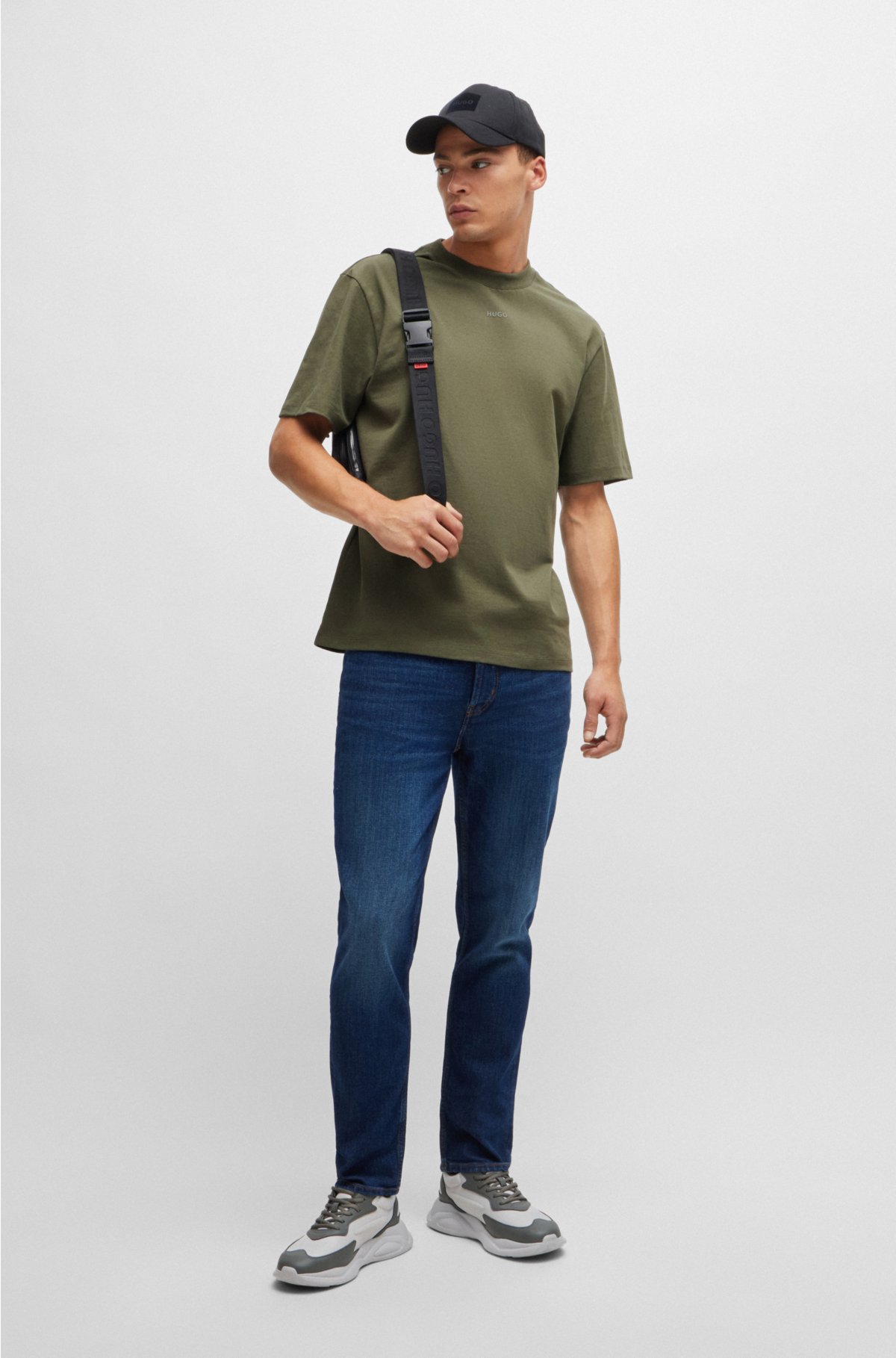 Relaxed-fit T-shirt in cotton with logo print, Dark Green