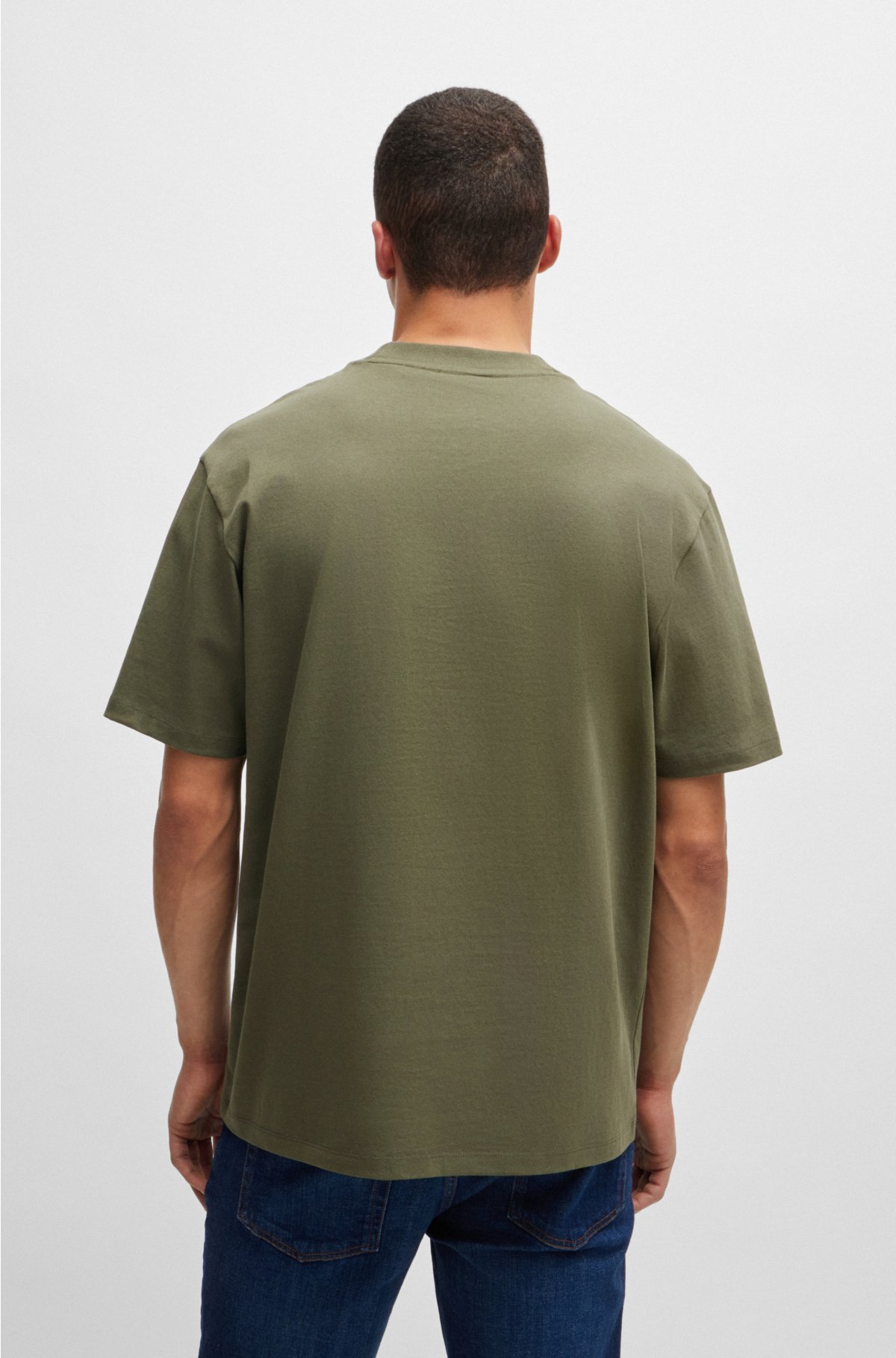 Relaxed-fit T-shirt in cotton with logo print, Dark Green