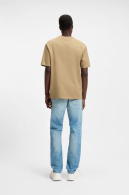 T-shirt relaxed fit in jersey di cotone con logo stampato, Marrone chiaro