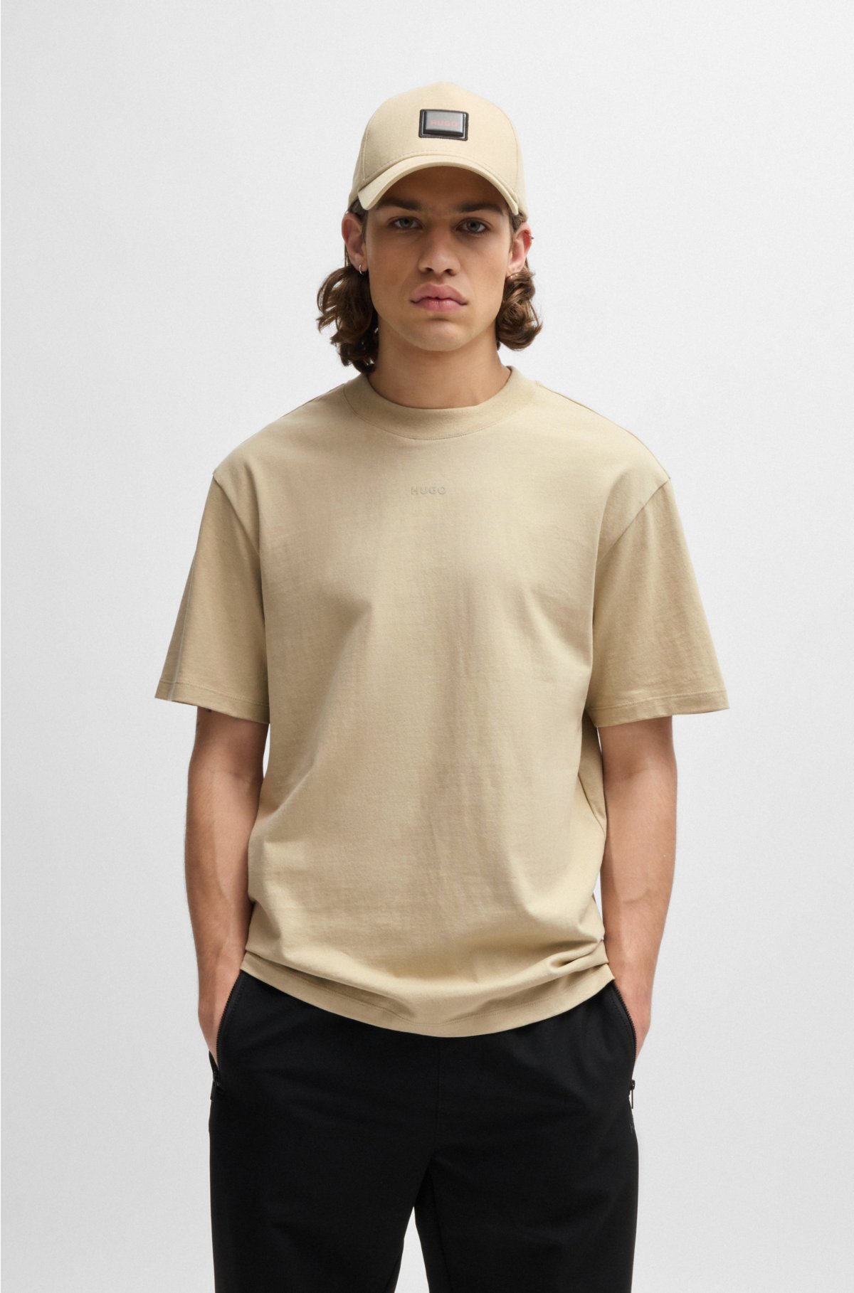 Relaxed-fit T-shirt in cotton with logo print, Light Beige