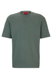 Camiseta relaxed fit en punto de algodón con logo estampado, Verde oscuro