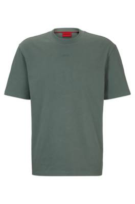 Hugo Boss Cotton-jersey Relaxed-fit T-shirt With Logo Print In Green