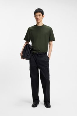 Relaxed fit-t-shirt med centralt placerad logga, Oliv