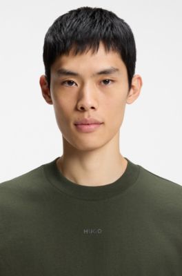 T-shirt relaxed fit in jersey di cotone con logo stampato, Oliva