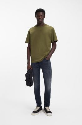 T-shirt i relaxed fit med tryckt logga, tillverkad av bomullsjersey, Oliv