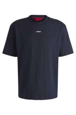 Hugo Cotton-jersey Relaxed-fit T-shirt With Logo Print In Blue