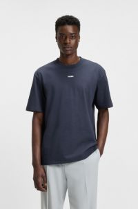Relaxed-fit T-shirt in cotton with logo print, Dark Blue