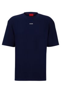 Camiseta relaxed fit en punto de algodón con logo estampado, Azul oscuro