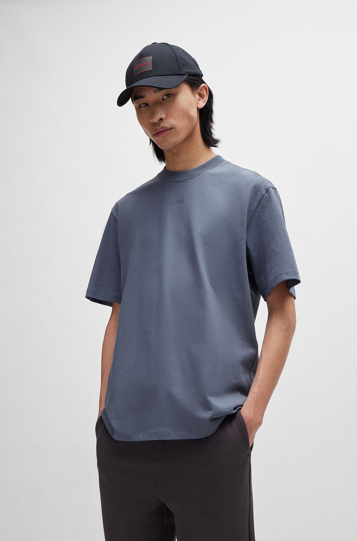 Relaxed-fit T-shirt in cotton with logo print, Blue