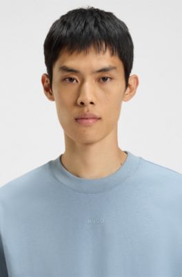 Relaxed-fit T-shirt in cotton with logo print, Light Blue