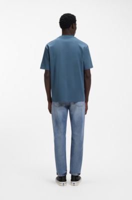 T-shirt i relaxed fit med tryckt logga, tillverkad av bomullsjersey, Bl&aring;