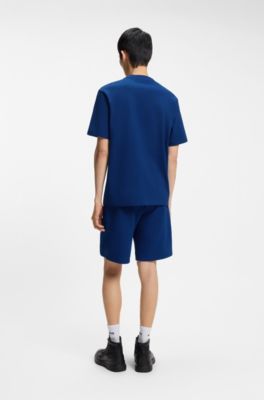 T-shirt relaxed fit in jersey di cotone con logo stampato, Blu
