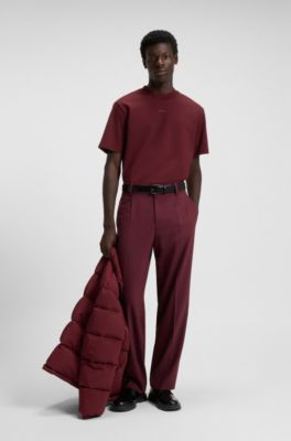 T-shirt relaxed fit in jersey di cotone con logo stampato, Rosso scuro