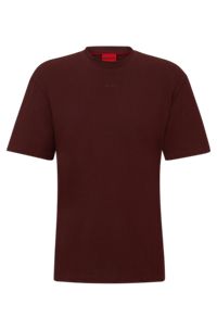 Camiseta relaxed fit en punto de algodón con logo estampado, Rojo oscuro