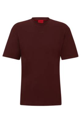 Hugo Cotton-jersey Relaxed-fit T-shirt With Logo Print In Red