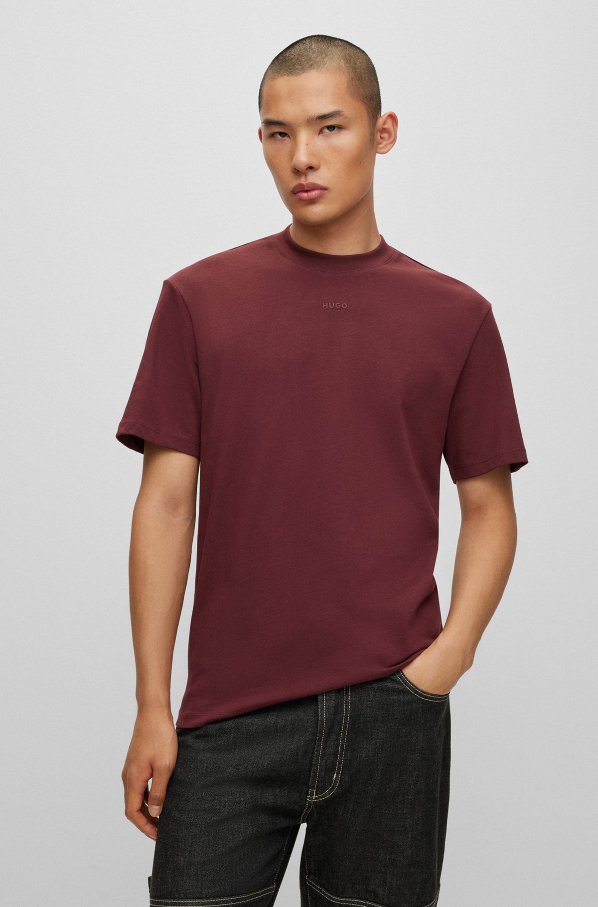Relaxed-Fit T-Shirt aus Baumwoll-Jersey mit Logo-Print, Dunkelrot