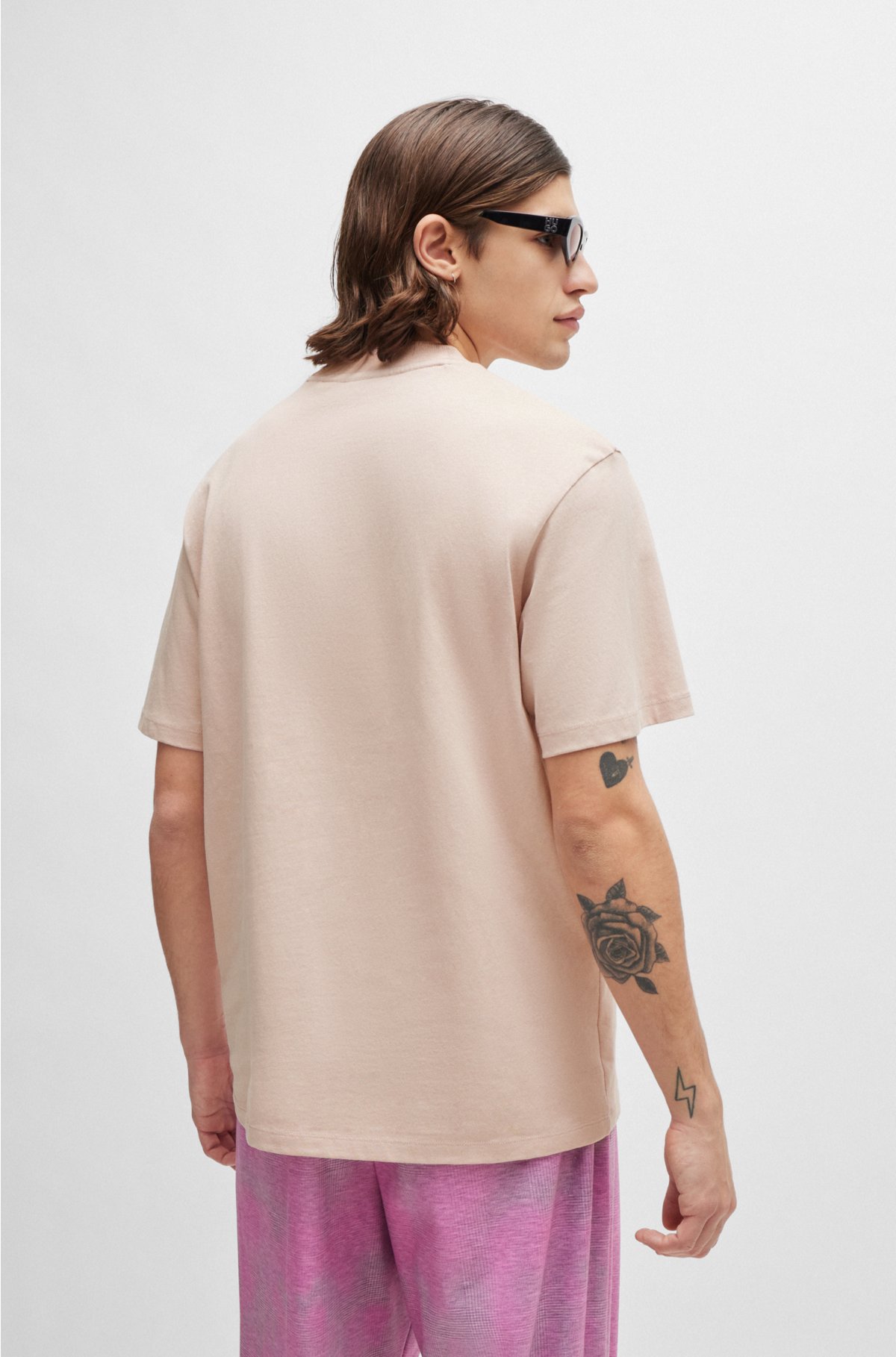 Relaxed-fit T-shirt in cotton with logo print, light pink