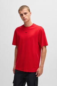 T-shirt relaxed fit in cotone con logo stampato, Rosso