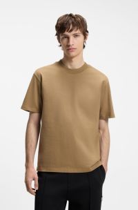 Relaxed-fit T-shirt in cotton jersey with logo print, Beige