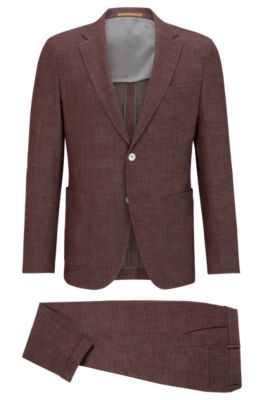 Hugo Boss Slim-fit Suit In A Patterned Wool Blend In Dark Red