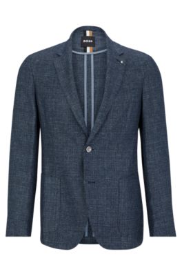 HUGO BOSS SLIM-FIT JACKET IN PATTERNED LINEN AND VIRGIN WOOL