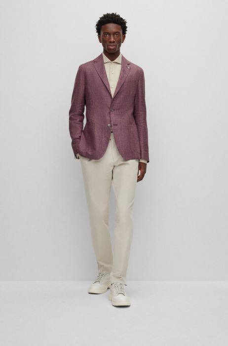 BOSS - Slim-fit jacket in patterned linen and virgin wool