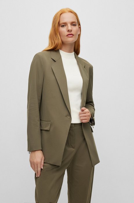 Single-breasted jacket in performance-stretch fabric, Khaki