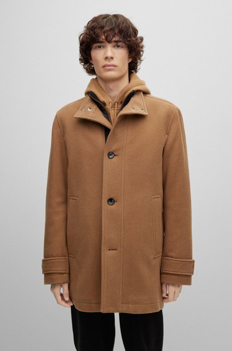 Relaxed-fit coat in a melange wool blend, Beige