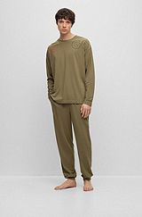 Relaxed-fit cotton-blend pyjamas with stacked logos, Green