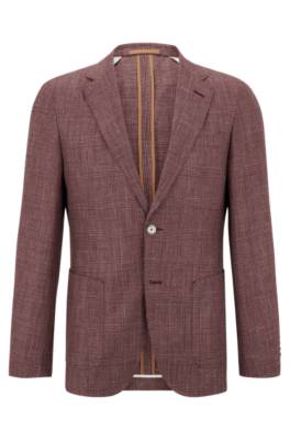 HUGO BOSS SLIM-FIT JACKET IN CHECKED WOOL, SILK AND LINEN