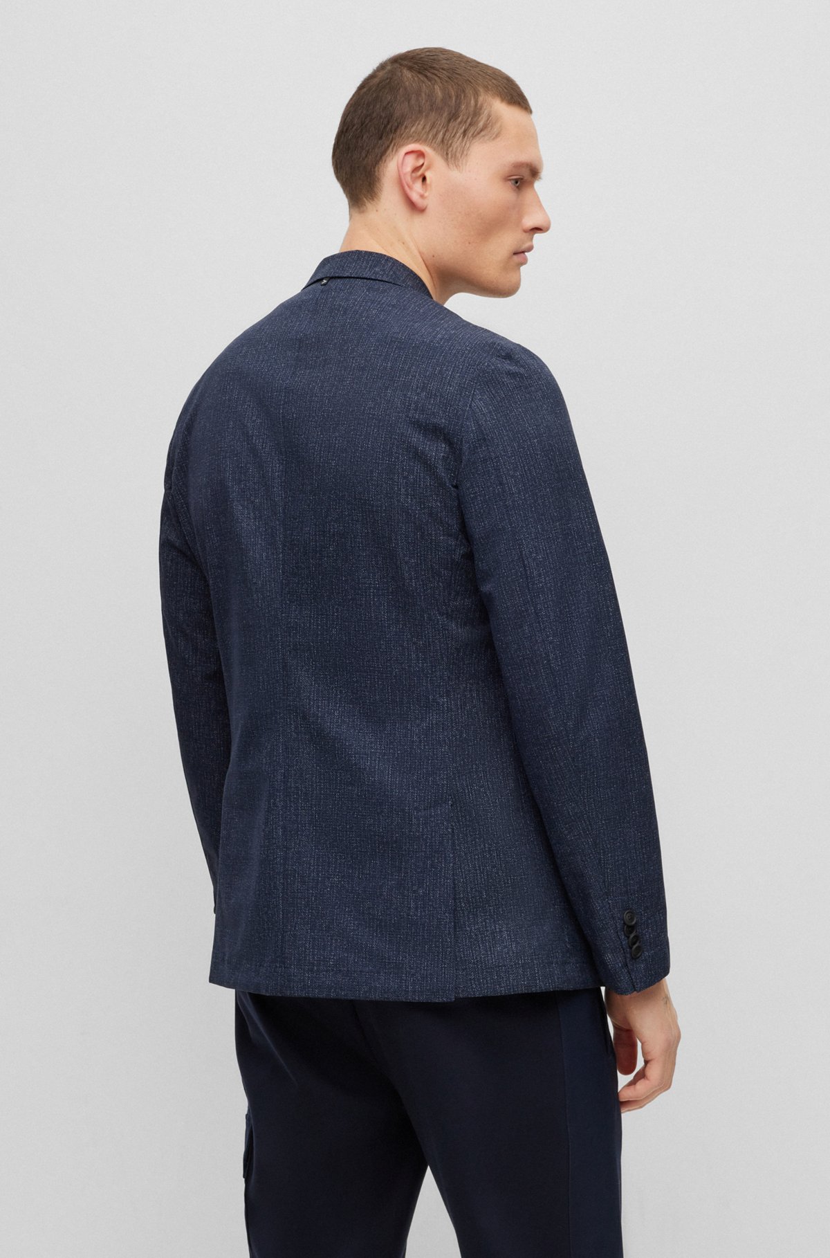 Slim-fit jacket in washable water-repellent fabric, Dark Blue