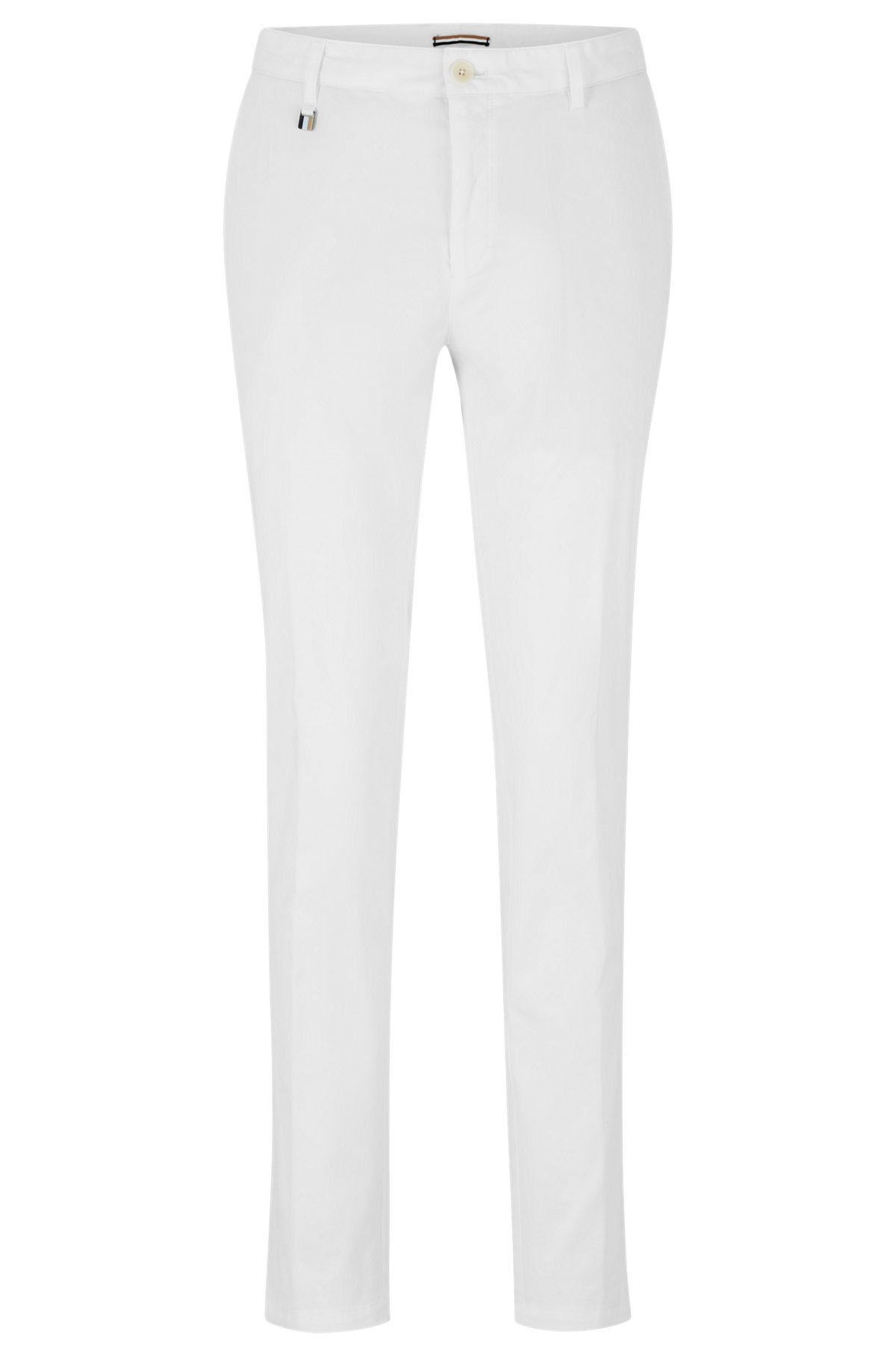 Slim-fit trousers in stretch cotton with signature stripe, White