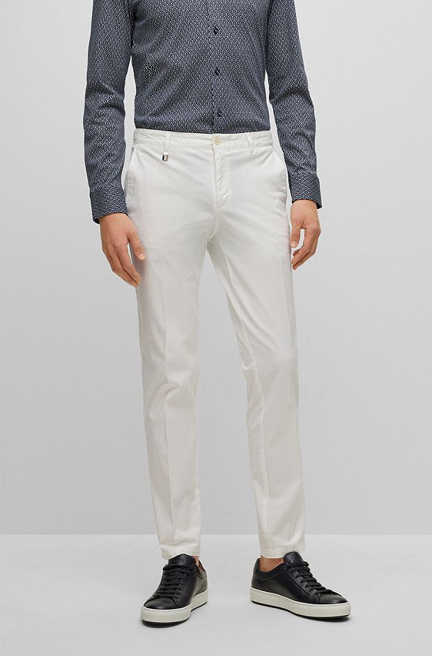 Slim-fit trousers in stretch cotton with signature stripe, White