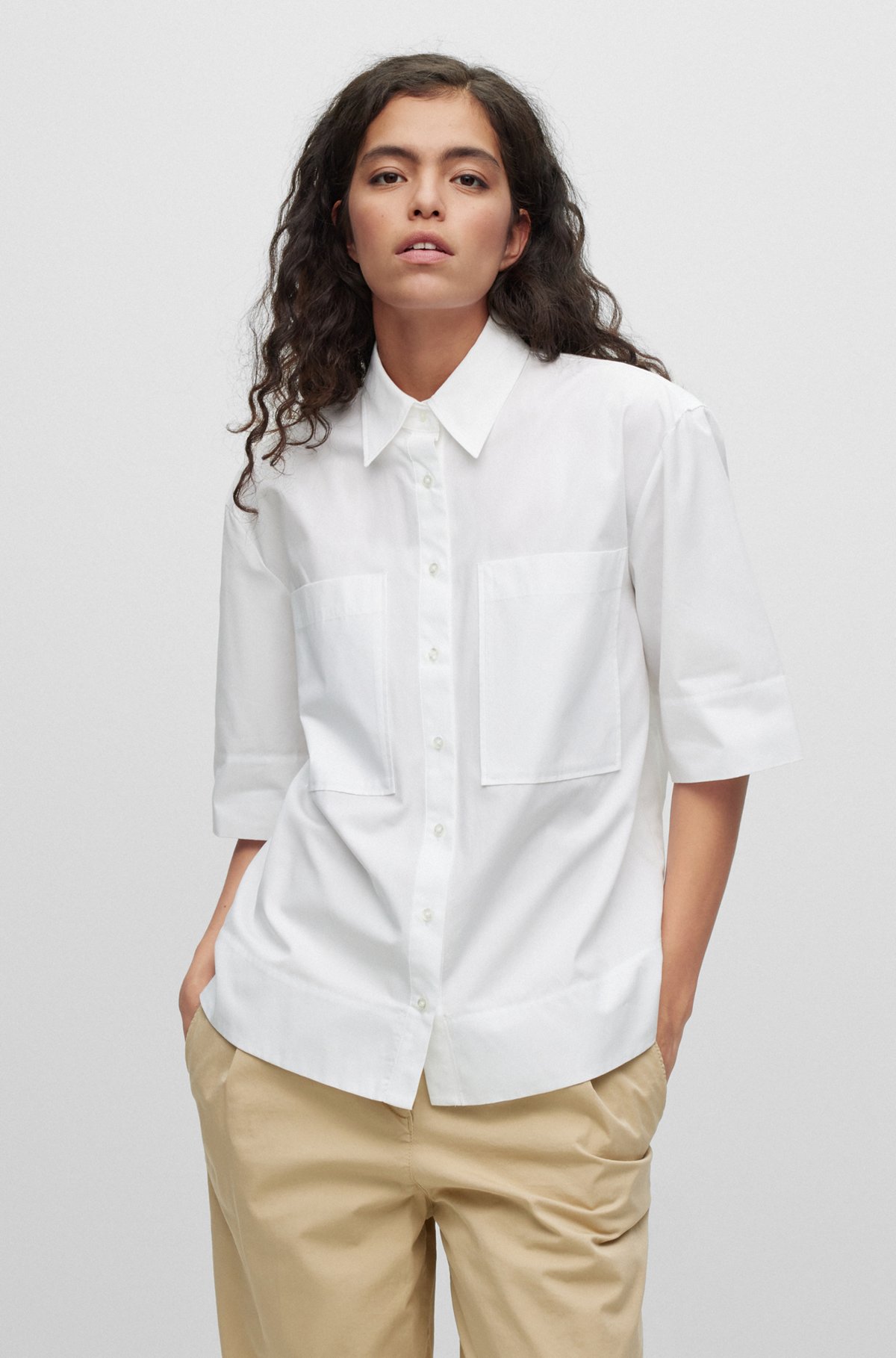 Relaxed-fit blouse van biologische katoen, Wit