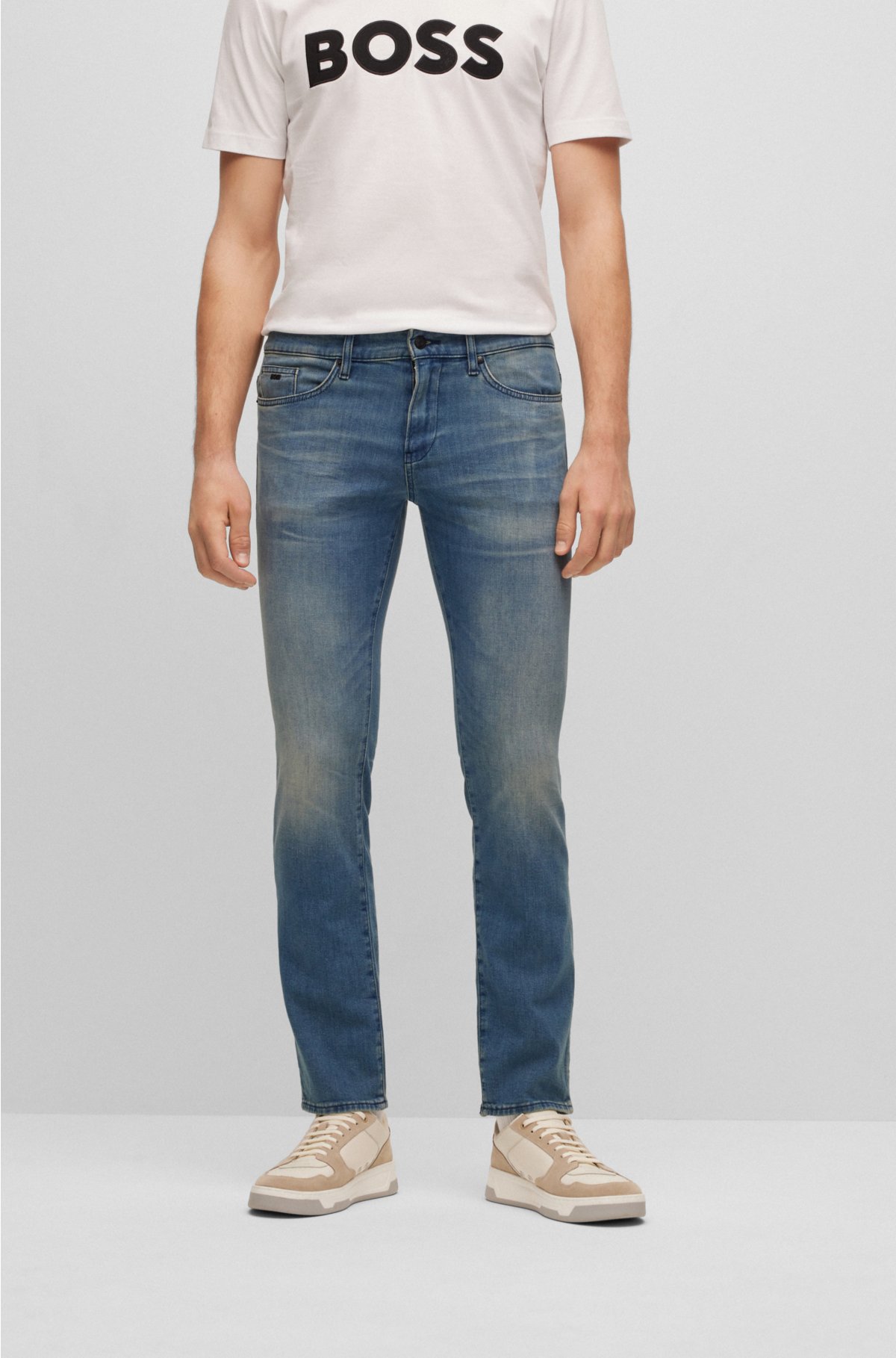 BOSS - Slim-fit jeans in super-soft blue stretch denim