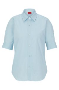 Regular-Fit Bluse aus Stretch-Baumwolle mit Stack-Logo, Hellblau