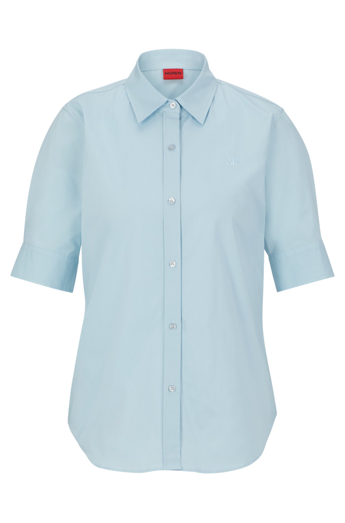 Regular-Fit Bluse aus Stretch-Baumwolle mit Stack-Logo, Hellblau