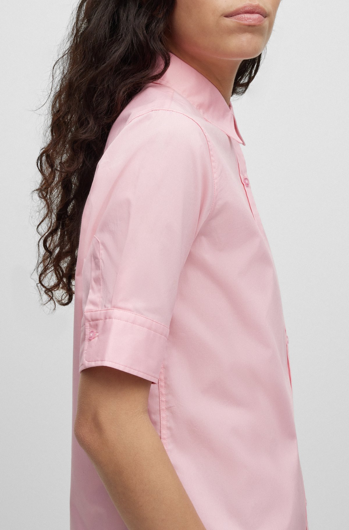 Regular-Fit Bluse aus Stretch-Baumwolle mit Stack-Logo, Hellrosa